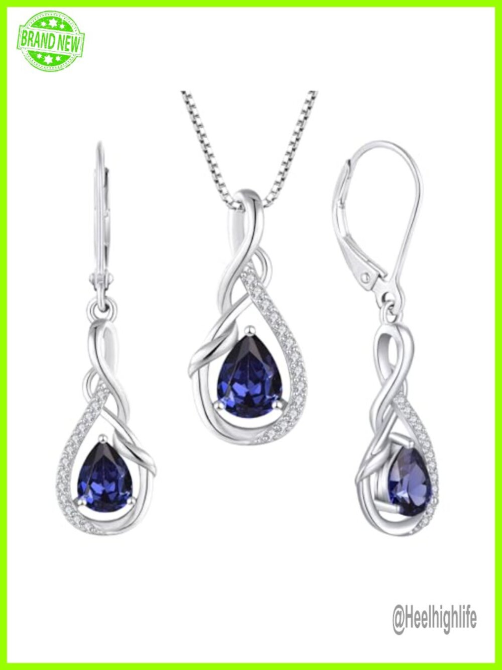 925 Sterling Silver Necklace Earrings Set Created Tanzanite Teardrop